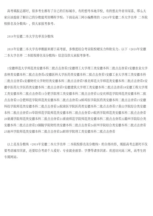 2018年安徽二本大学名单 二本院校排名及分数线