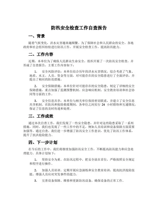 防汛安全检查工作自查报告