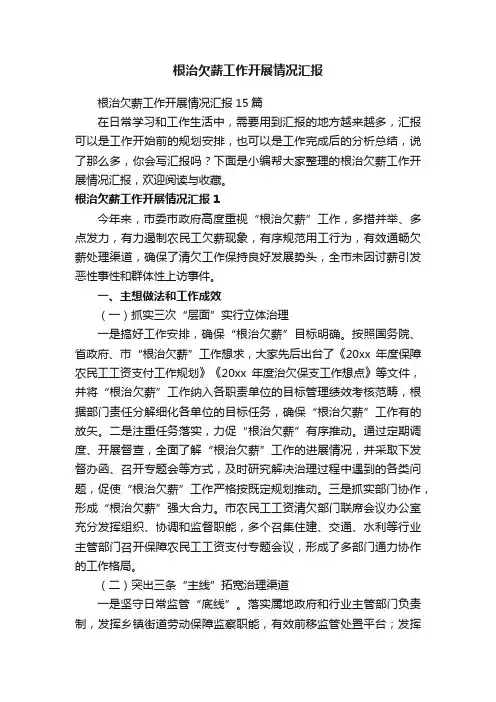 根治欠薪工作开展情况汇报15篇