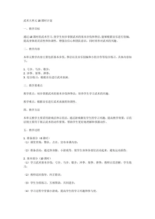 武术大单元18课时计划