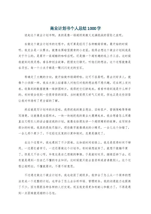 商业计划书个人总结1000字