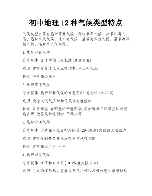 初中地理12种气候类型特点