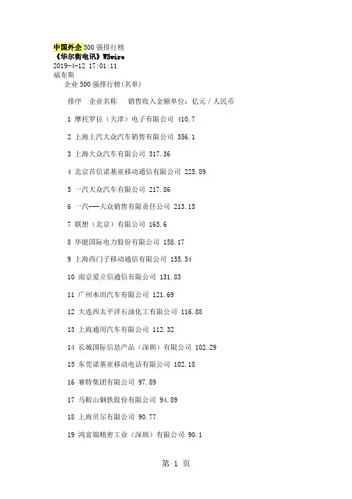 中国外企500强共22页文档