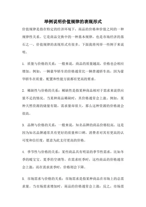 举例说明价值规律的表现形式