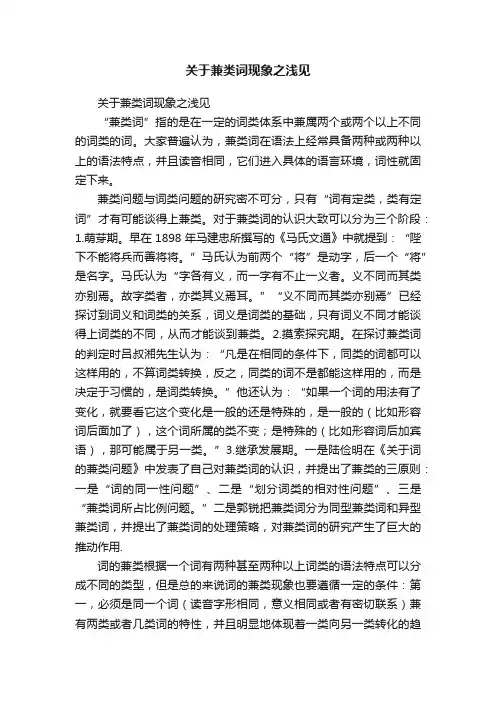 关于兼类词现象之浅见
