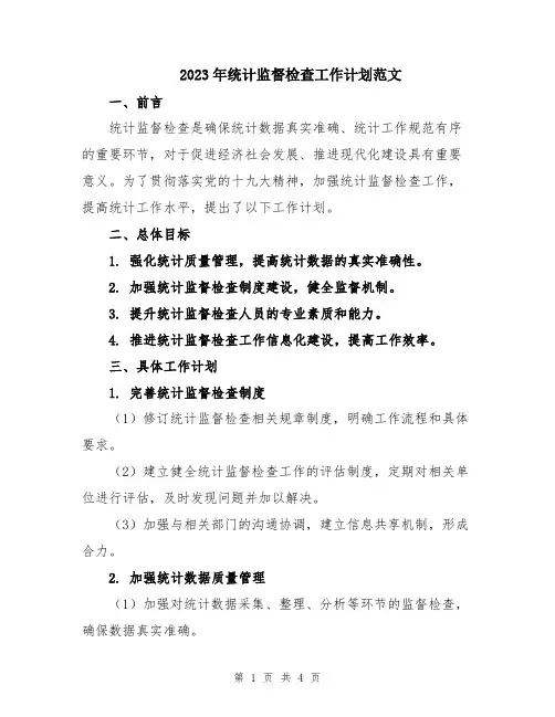 2023年统计监督检查工作计划范文