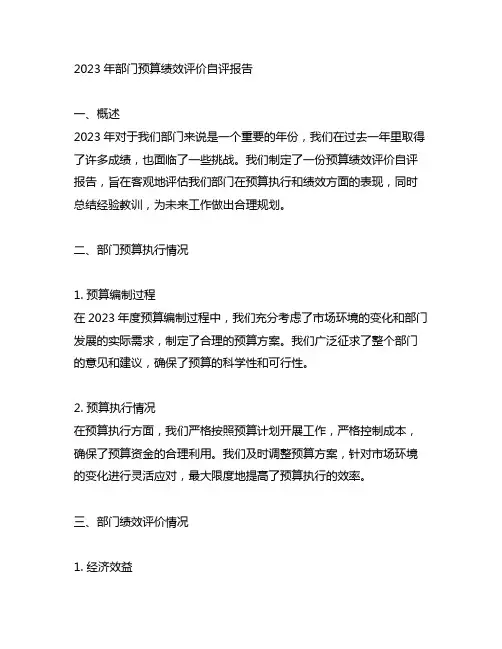 2023年部门预算绩效评价自评报告范文