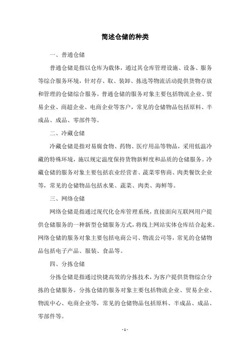 简述仓储的种类