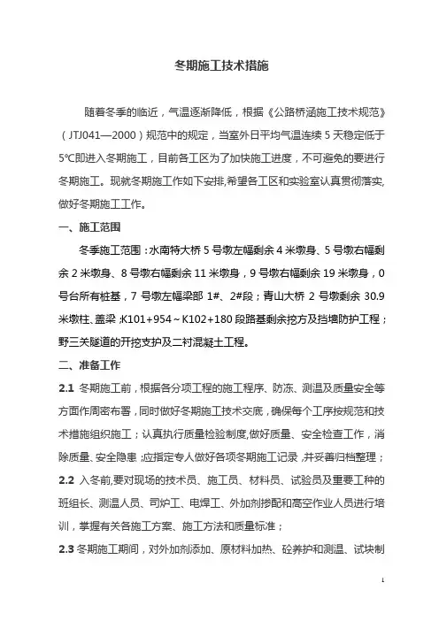 冬期施工技术措施-报审
