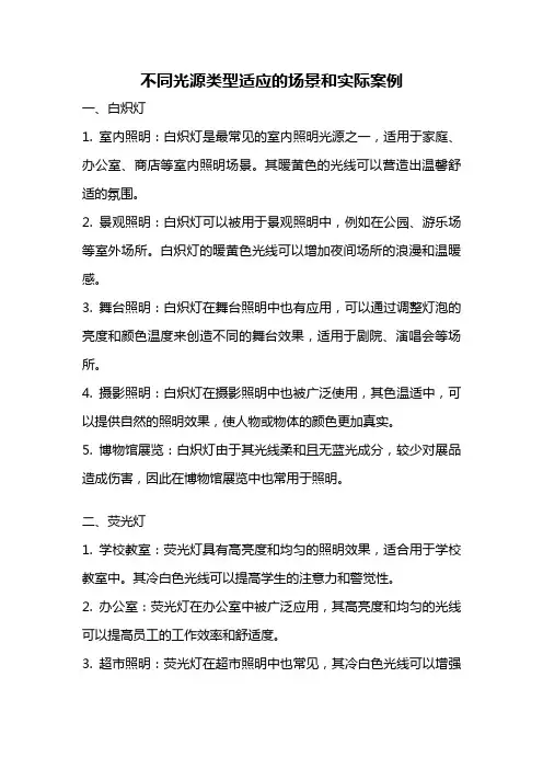 不同光源类型适应的场景和实际案例