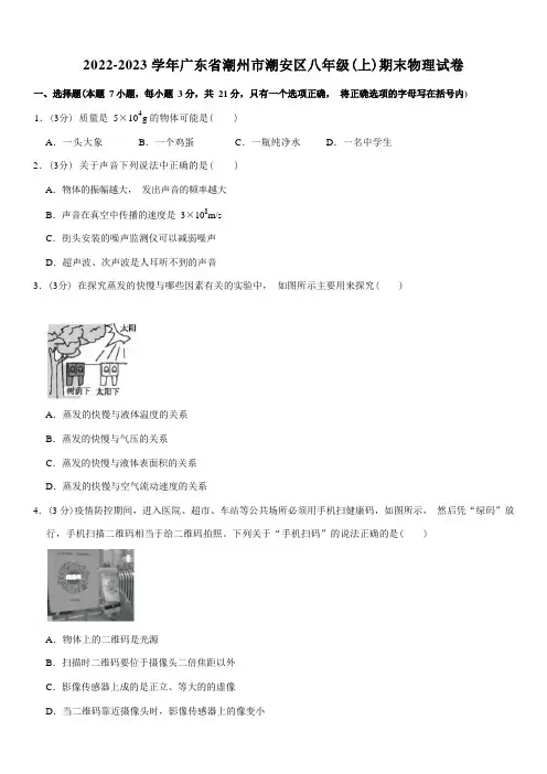 广东省潮州市潮安区2022-2023学年八年级上学期期末物理试卷(Word版含解析)