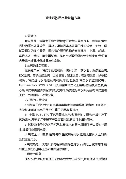 吨生活饮用水除铁锰方案