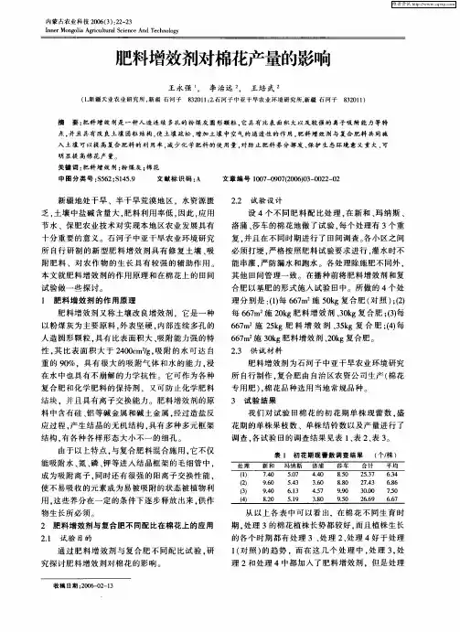 肥料增效剂对棉花产量的影响