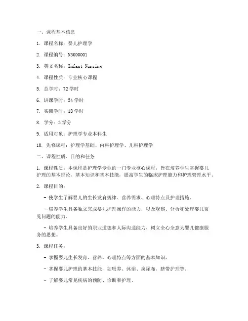 婴儿护理专业教学大纲模板
