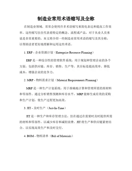 制造业常用术语缩写及全称