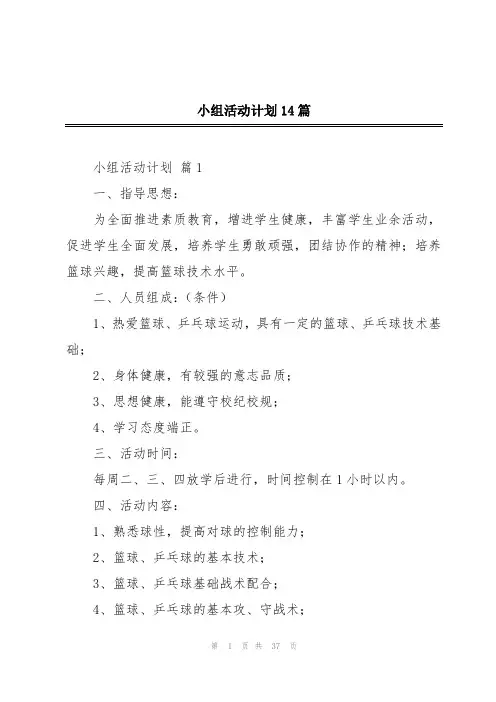 小组活动计划14篇