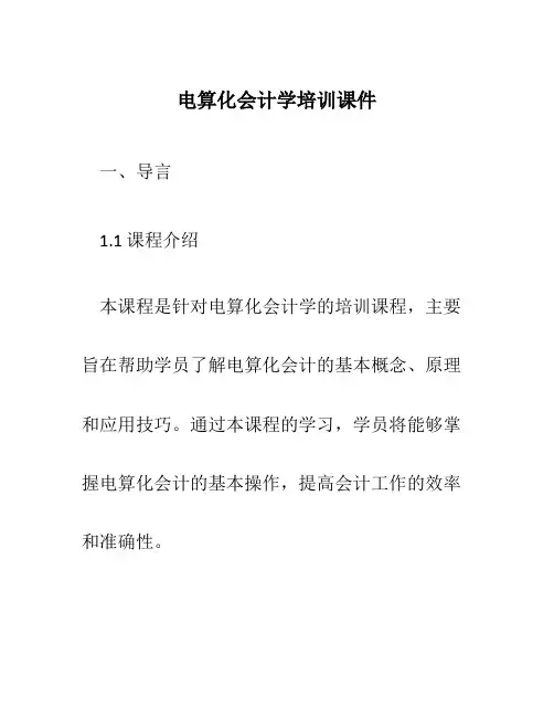 电算化会计学培训课件