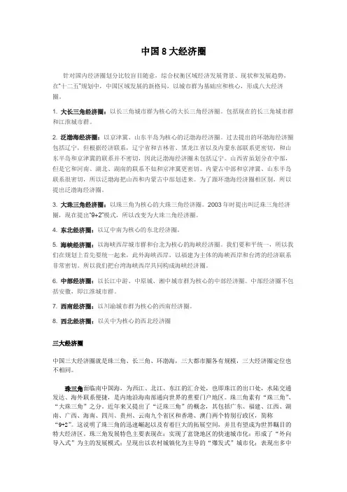 中国8大经济圈