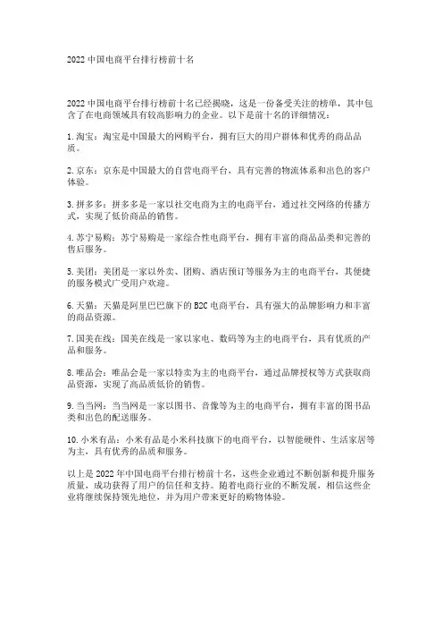 2022中国电商平台排行榜前十名