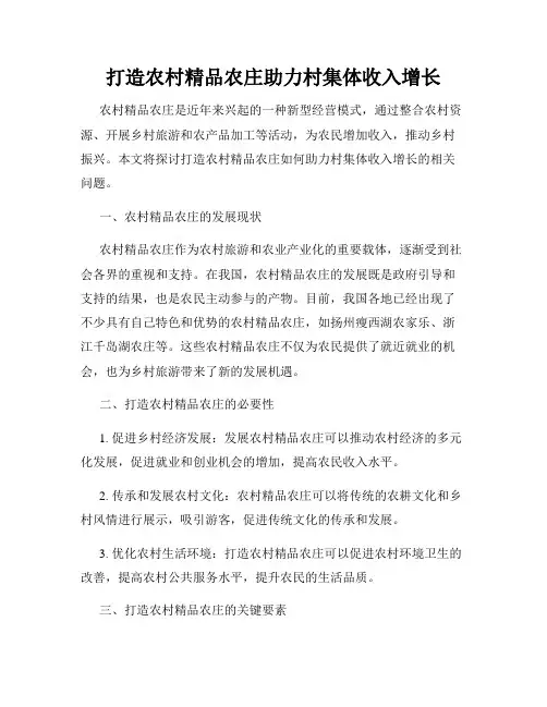 打造农村精品农庄助力村集体收入增长