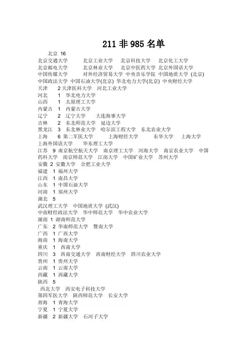 211工程非985名单和985工程大学名单[1]