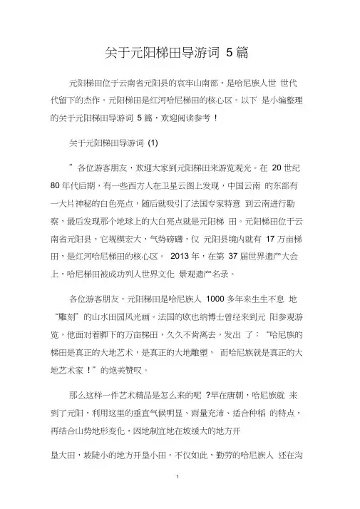 关于元阳梯田导游词5篇.doc