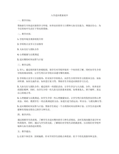 入学适应教案初中