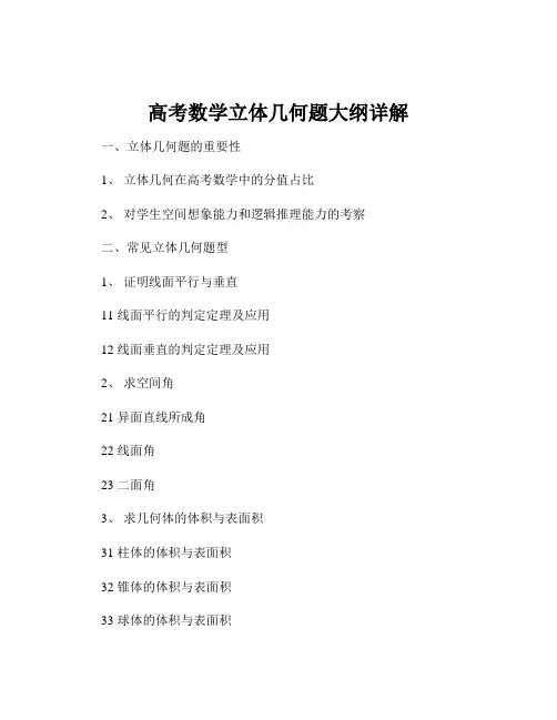高考数学立体几何题大纲详解