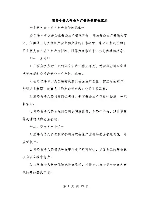 主要负责人安全生产责任制模板范本(五篇)