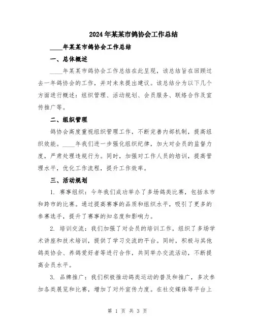 2024年某某市鸽协会工作总结