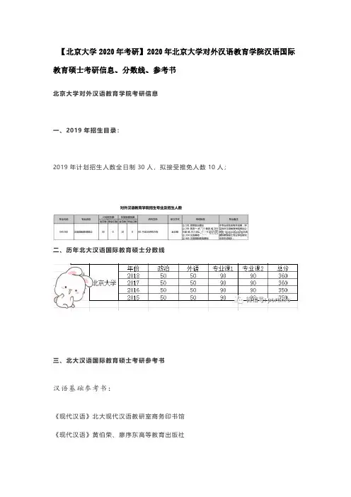 【北京大学2020年考研】2020年北京大学对外汉语教育学院汉语国际教育硕士考研信息、分数线、参考书
