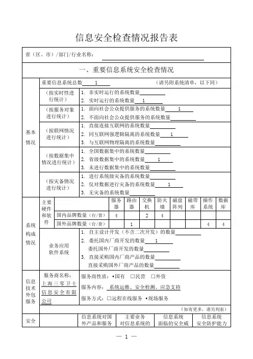 信息安全检查情况报告表