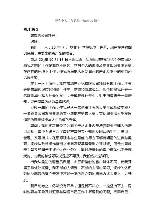 晋升个人工作总结（精选16篇）
