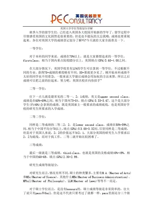 英国大学学位等级划分详解