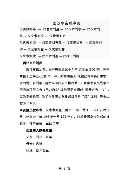 西汉皇帝顺序表