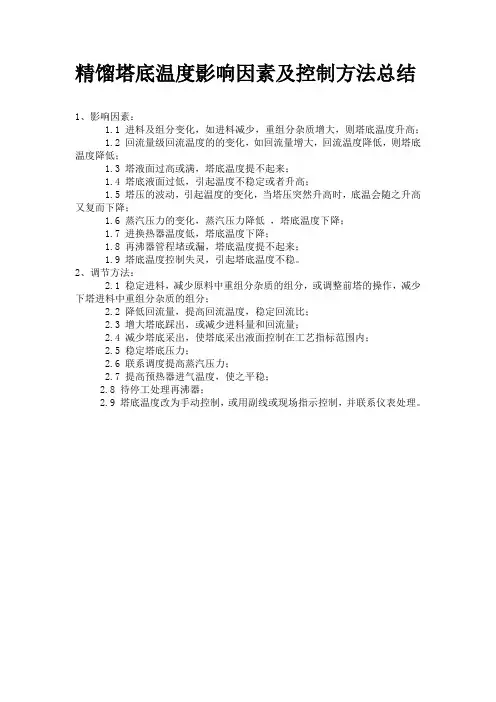 精馏塔底温度影响因素及控制方法总结