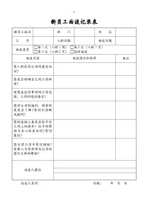 新员工面谈记录表(人事管理)