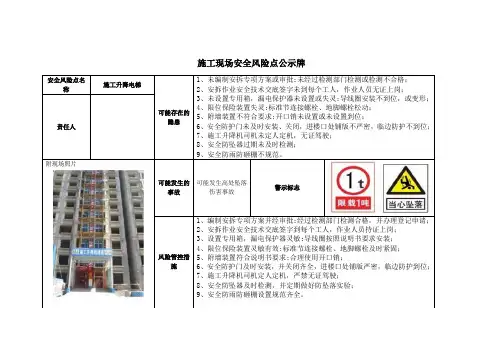 施工现场危险源风险点安全告知卡：施工升降电梯