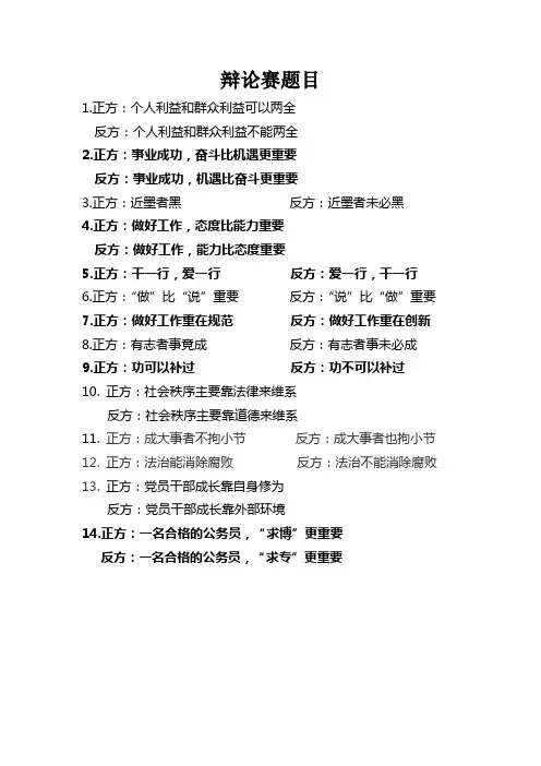 辩论赛题目汇总