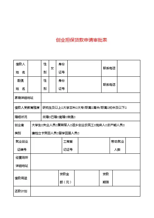 创业担保贷款申请审批表