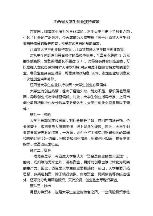 江西省大学生创业扶持政策