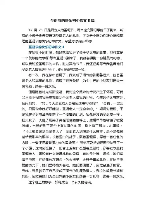 圣诞节的快乐初中作文5篇