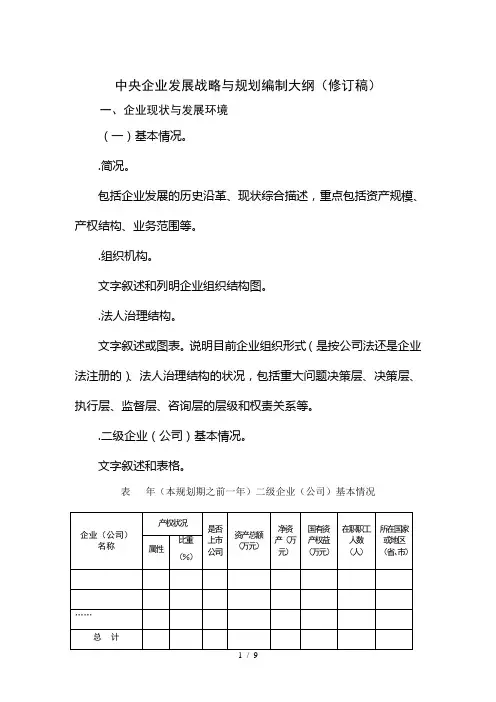 中央企业发展战略与规划编制大纲(修订稿)