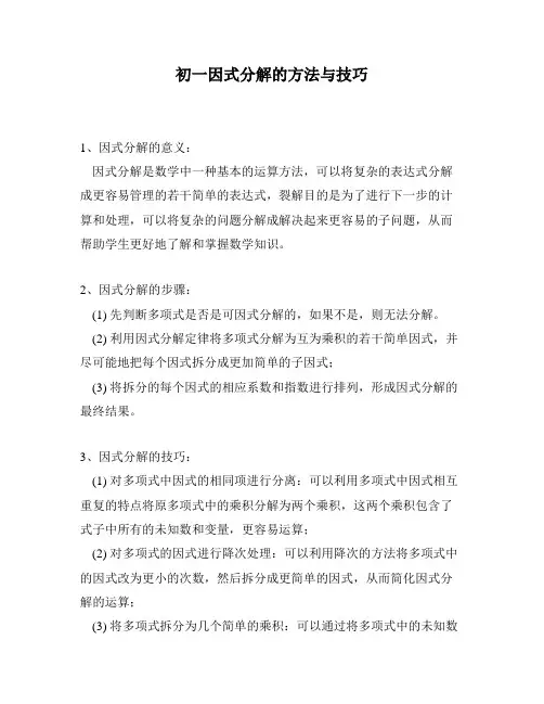 初一因式分解的方法与技巧