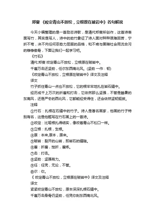 郑燮《咬定青山不放松，立根原在破岩中》名句解说