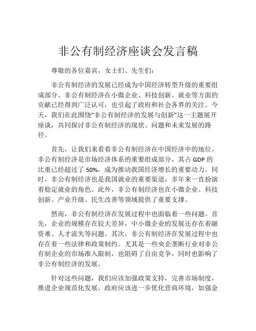 非公有制经济座谈会发言稿