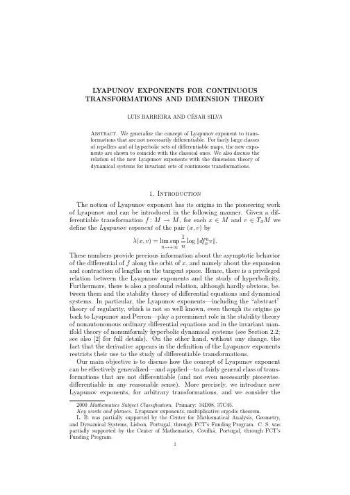 LYAPUNOV EXPONENTS FOR CONTINUOUS TRANSFORMATIONS AND DIMENSION THEORY