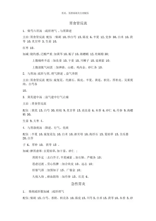胃炎、胃溃疡相关方剂配伍