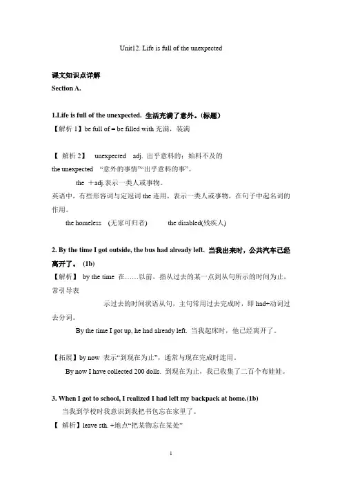 九年级英语人教版新课标Unit12. Life is full of the unexpected知识点详解..