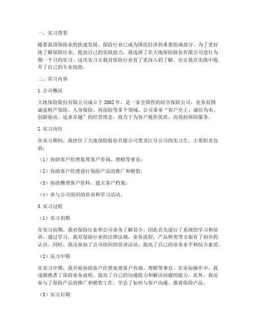 大地保险实习报告总结